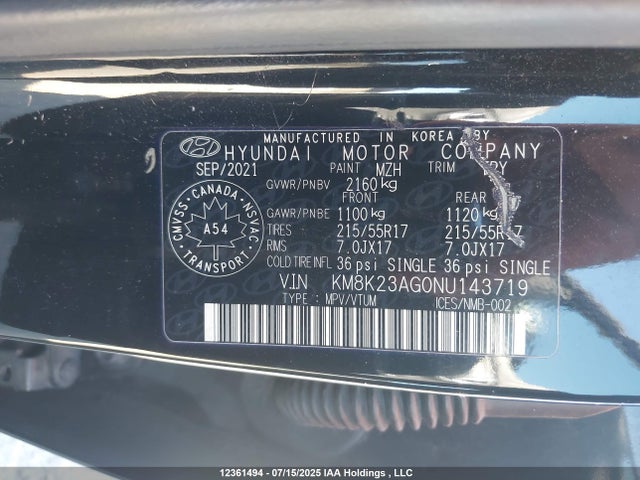 KM8K23AG0NU143719 Hyundai 2022