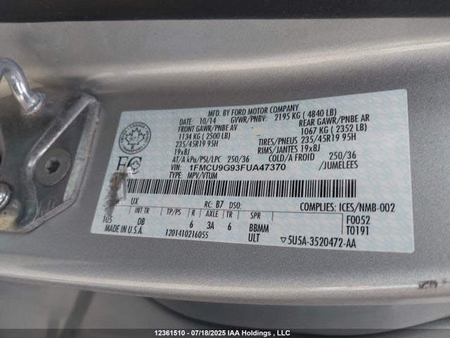 1FMCU9G93FUA47370 Ford 2015