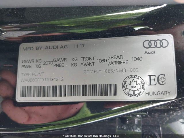 WAUB8GFF9J1034212 Audi A3