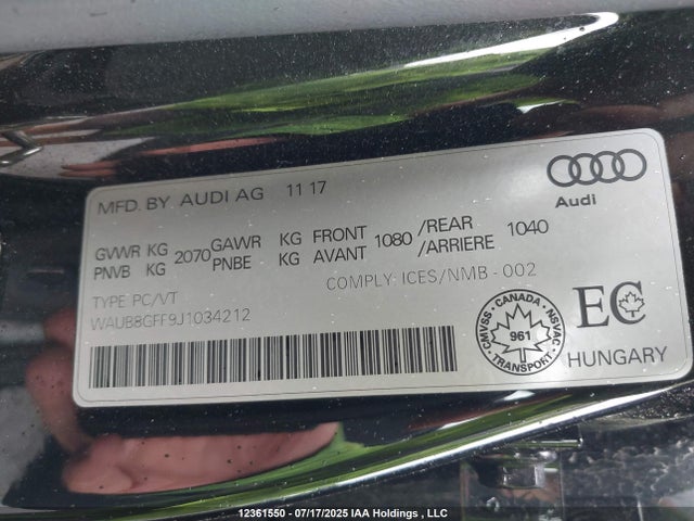 WAUB8GFF9J1034212 Audi A3