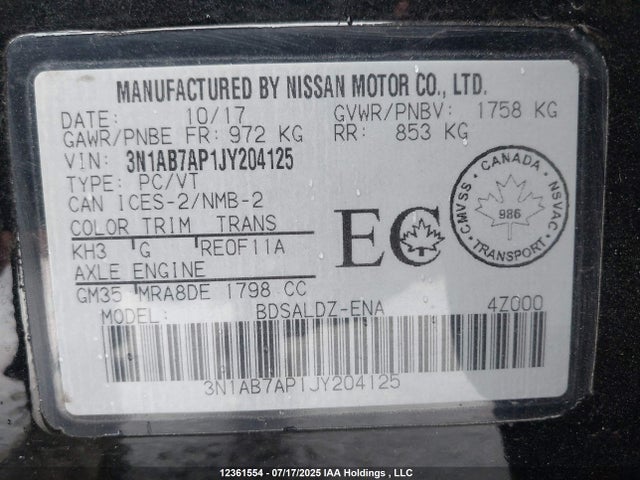 3N1AB7AP1JY204125 Nissan 2018