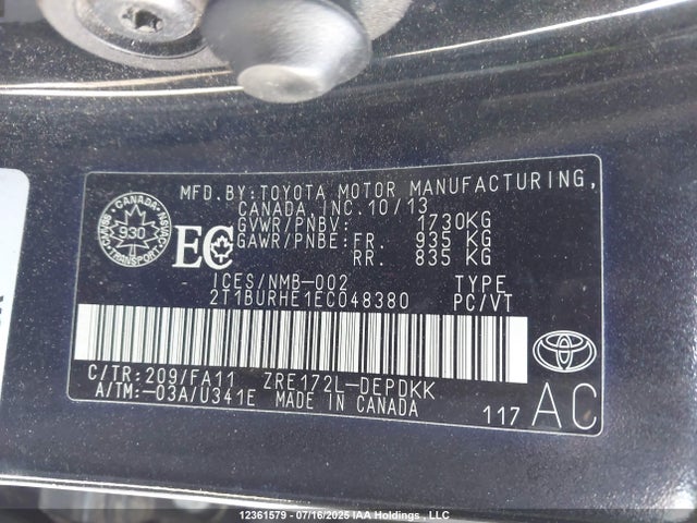 Toyota 2zr-fe 2014 2T1BURHE1EC048380 Image 9