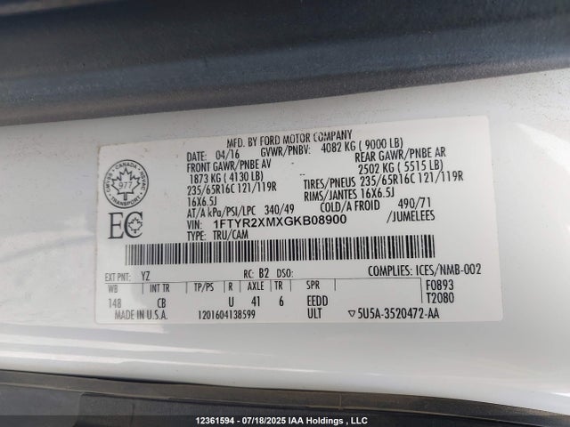 1FTYR2XMXGKB08900 Ford 2016