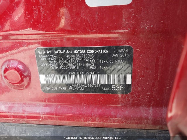 JA4AT4AAXJZ607363 Mitsubishi tc/ic mivec