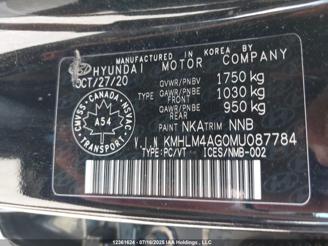 KMHLM4AG0MU087784 Hyundai mpi nu pe