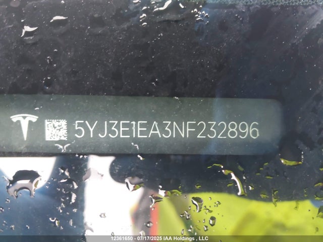 5YJ3E1EA3NF232896 Tesla Model 3 Rwd/standard Range