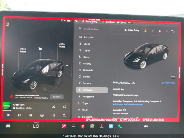 5YJ3E1EA3NF232896 Tesla Model 3 Rwd/standard Range