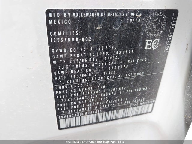 3VV2B7AX8LM054415 Volkswagen Tiguan