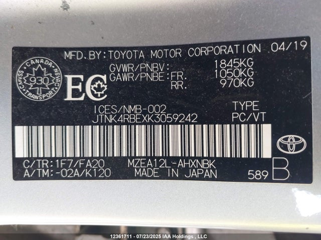JTNK4RBEXK3059242 Toyota m20a-fks