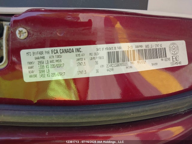 2C4RC1CG6KR655351 Chrysler 2019