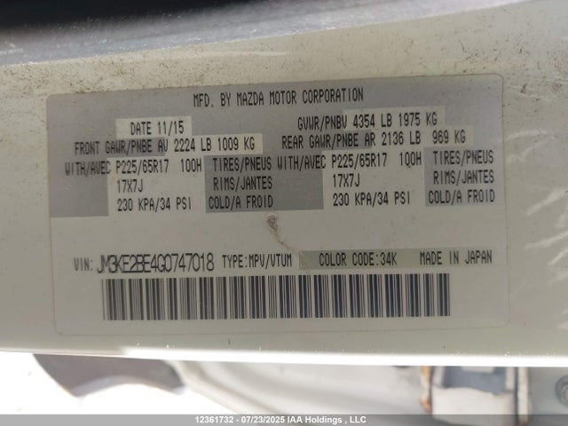 Mazda pe 2016 JM3KE2BE4G0747018 Image 9