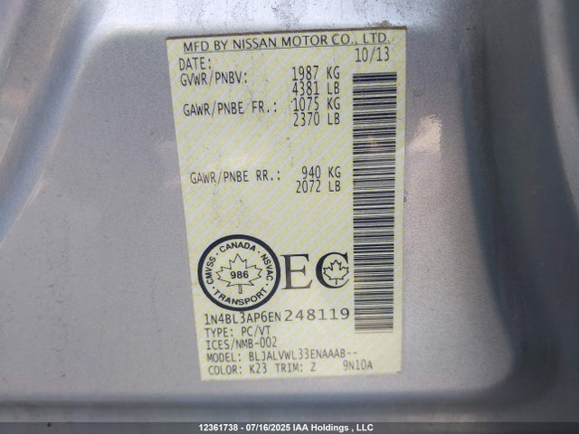 1N4BL3AP6EN248119 Nissan 2014