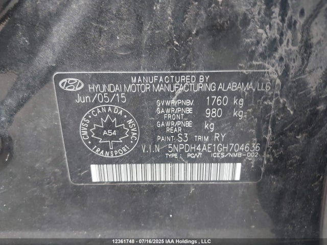 Hyundai dohc mpi nu 2016 5NPDH4AE1GH704636 Image 9