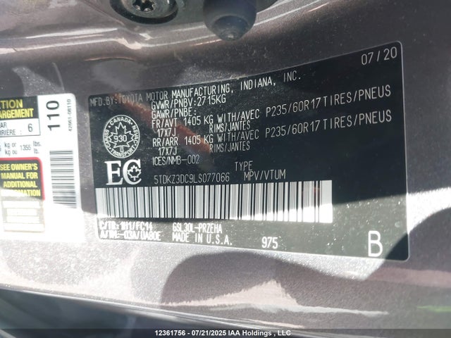 5TDKZ3DC9LS077066 Toyota 2gr-fks