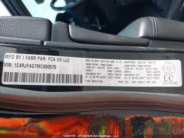 Jeep 2021 2021 1C4RJFAG7MC800575 Image 19