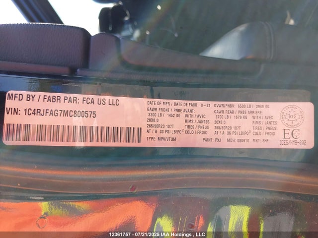 Jeep 2021 2021 1C4RJFAG7MC800575 Image 9