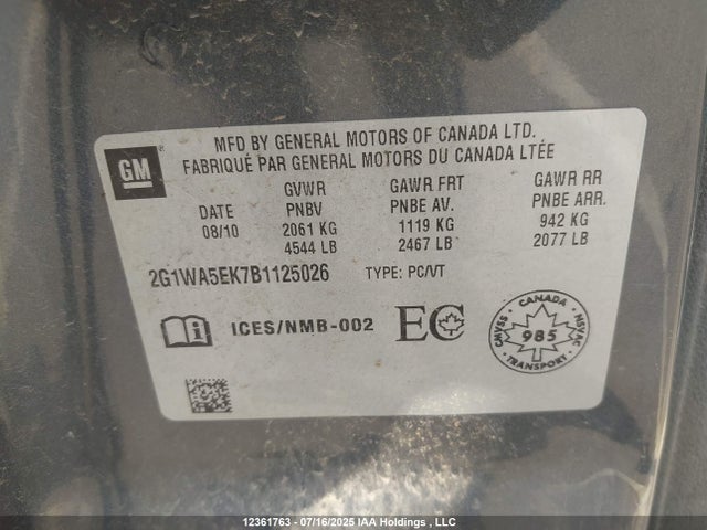 12361763 :رقم المزاد ، 2G1WA5EK7B1125026 vin ، 2011 Chevrolet Impala مزاد بيع