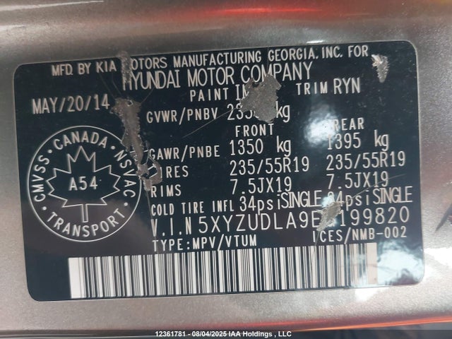 5XYZUDLA9EG199820 Hyundai t-gdi theta