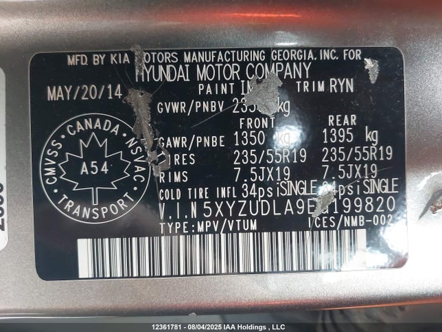 5XYZUDLA9EG199820 Hyundai t-gdi theta