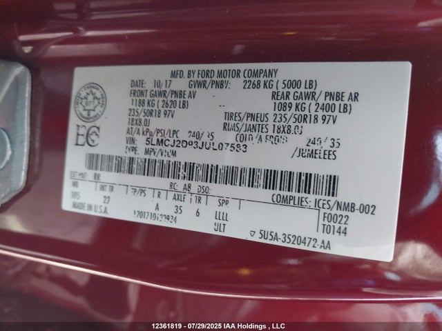 Lincoln 2.0l ecoboost 2018 5LMCJ2D93JUL07583 Image 9