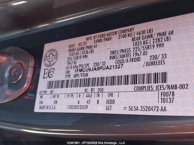 1FMCU9JA9PUA21327 Ford gtdi a