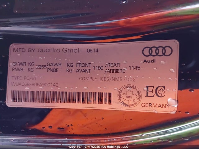 WUAC6BFR0FA900142 Audi 2015