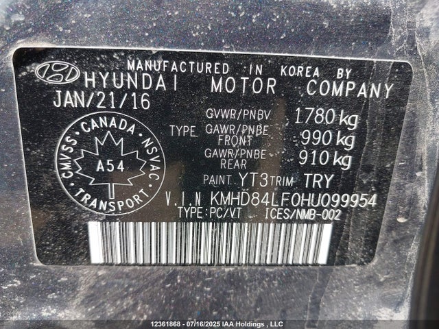 KMHD84LF0HU099954 Hyundai Elantra