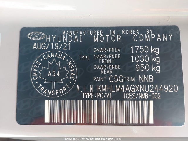 Hyundai mpi nu pe 2022 KMHLM4AGXNU244920 Image 9