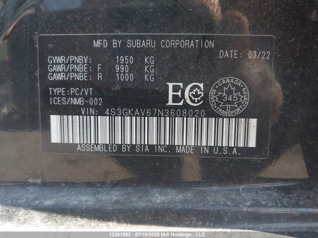 4S3GKAV67N3608020 Subaru na