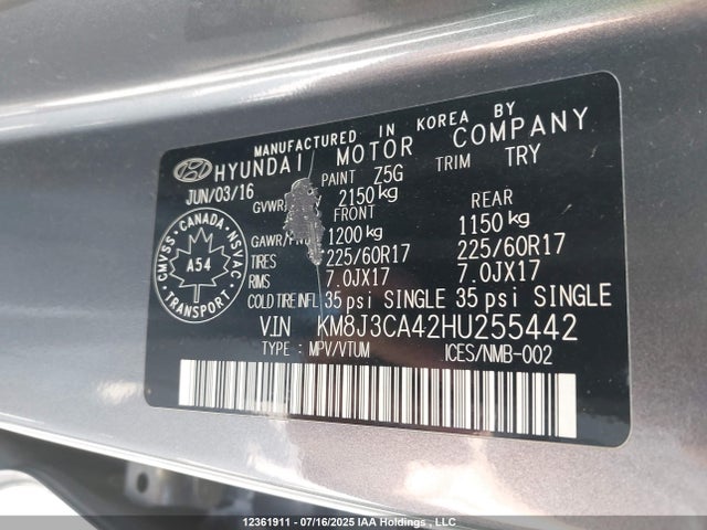 KM8J3CA42HU255442 Hyundai gdi nu