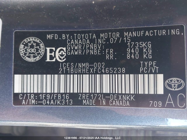 Toyota 2zr-fe 2015 2T1BURHEXFC465238 Image 18