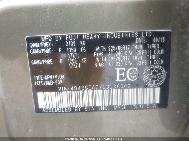 4S4BSCAC7G3236002 Subaru 2.5l c0