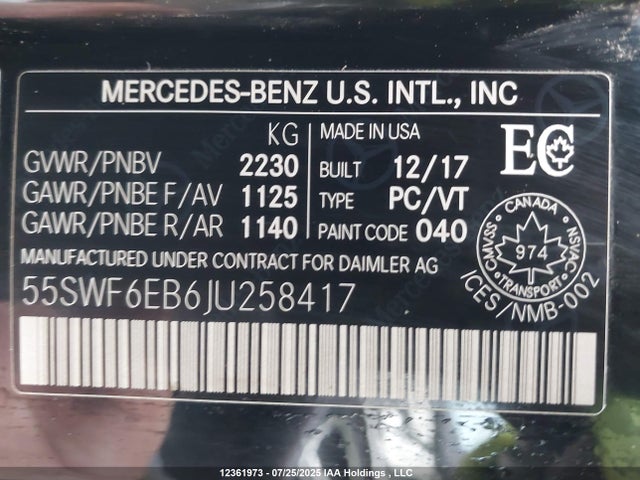 55SWF6EB6JU258417 Mercedes-Benz m276