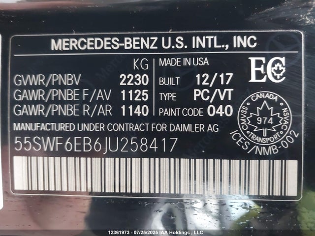 55SWF6EB6JU258417 Mercedes-Benz m276