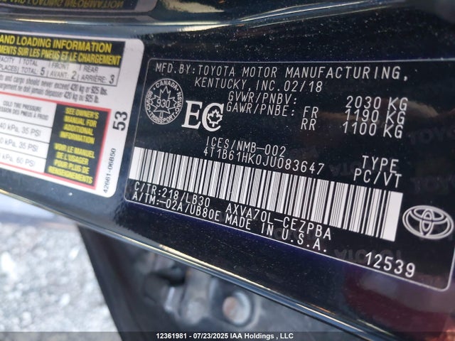 4T1B61HK0JU083647 Toyota a25a-fks