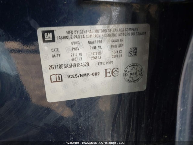 2G1105SA5H9184529 Chevrolet lcv -sidi: spark ignited direct injection, dcvcp, vvt: variable valve timing, e85 max, e0-e100, alum