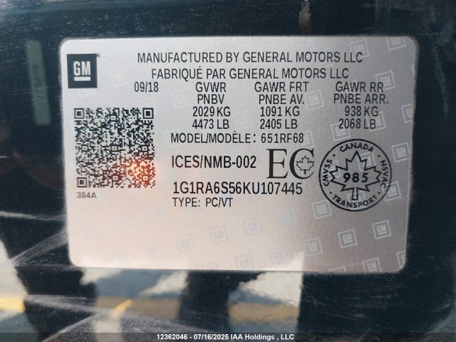 1G1RA6S56KU107445 Chevrolet l3a - direct injection, variable valve timing, hybrid, gen 1