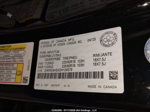2HKRS4H5XSH124579 Honda l15be