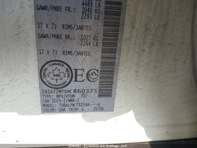 5N1AT2MTXHC860375 Nissan Rogue