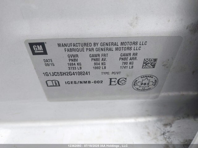 1G1JC5SH2G4108241 Chevrolet luw - e85 max
