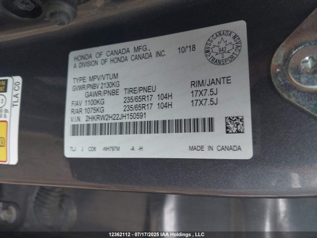 2HKRW2H22JH150591 Honda k24w9/k24v9