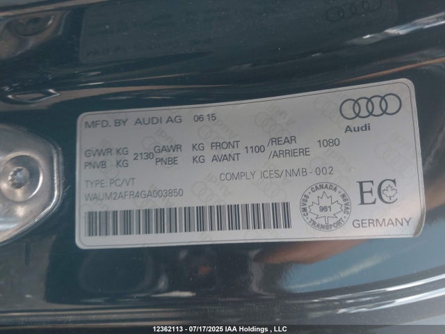 WAUM2AFR4GA003850 Audi 2016