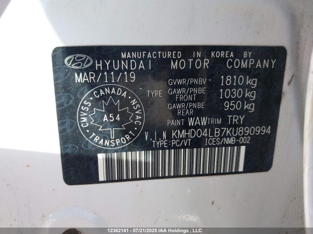 KMHD04LB7KU890994 Hyundai g 1.6 dohc t-gdi