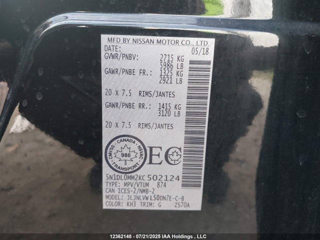 5N1DL0MM2KC502124 Infiniti QX60