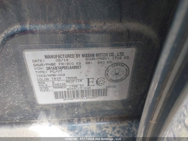 3N1AB7AP0EL649927 Nissan Sentra