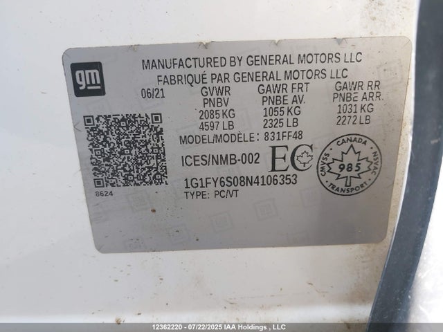 1G1FY6S08N4106353 Chevrolet 2022