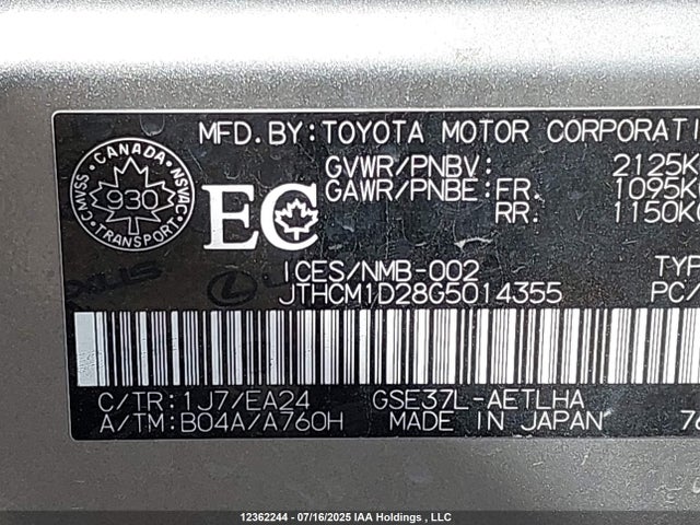 JTHCM1D28G5014355 Lexus 2gr-fse