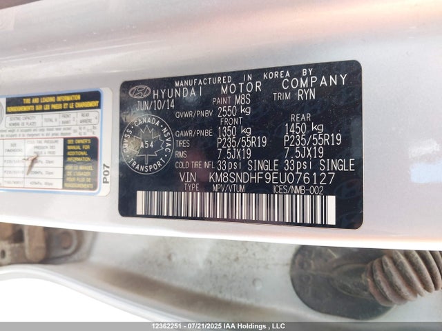 KM8SNDHF9EU076127 Hyundai dohc gdi lambda