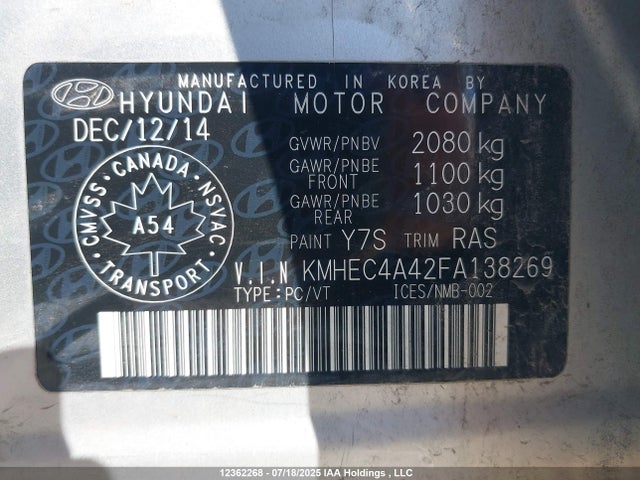 Hyundai dohc mpi theta ii 2015 KMHEC4A42FA138269 Image 18
