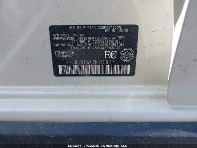 JF2GTAAC2K8340647 Subaru naturally aspirated